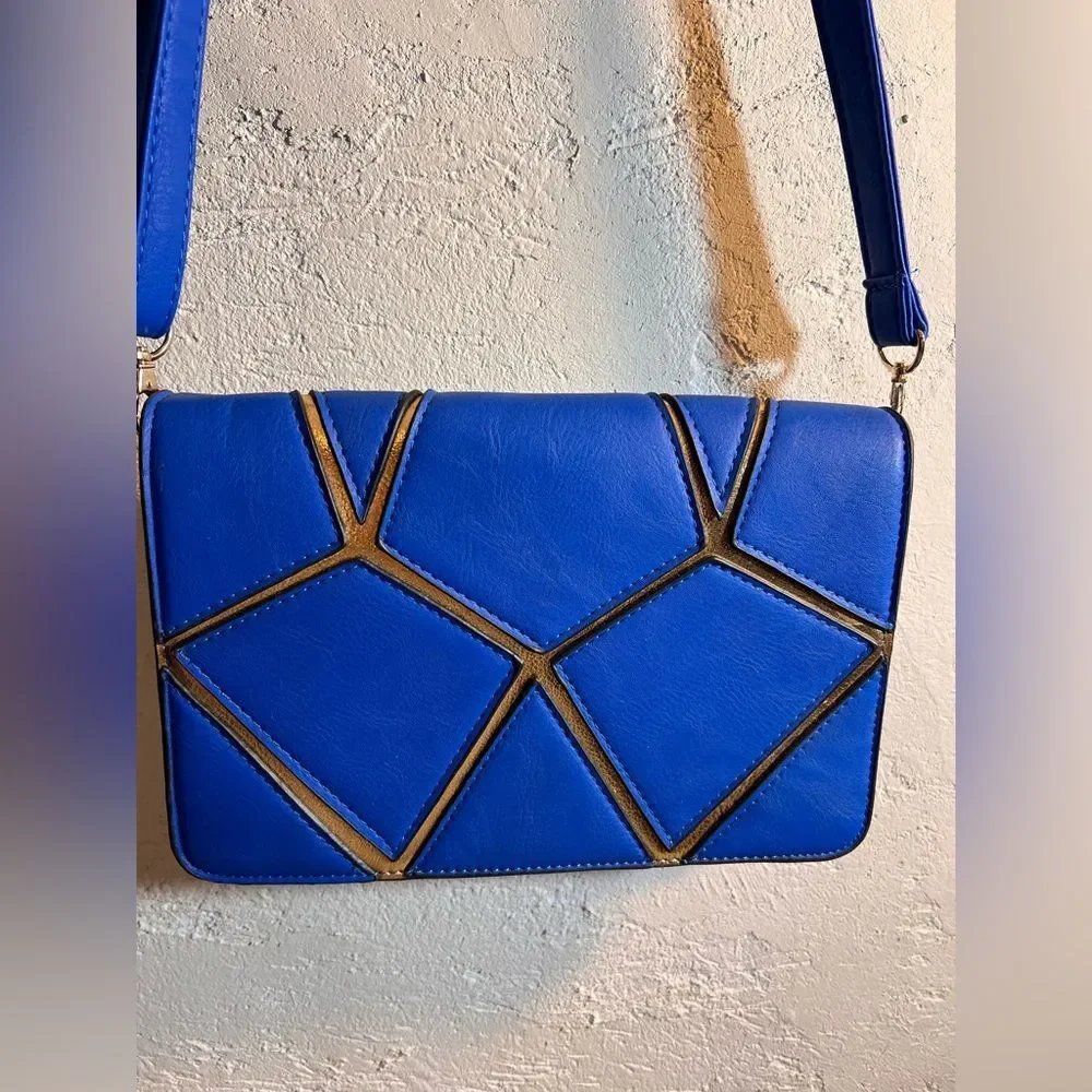 Yoki Blue and Gold Geometric Crossbody Bag